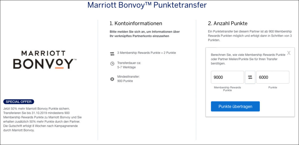 50% Bonus Punkte bei Transfer American Express Membership Rewards Punkte zu Marriott Bonvoy Amex Offers