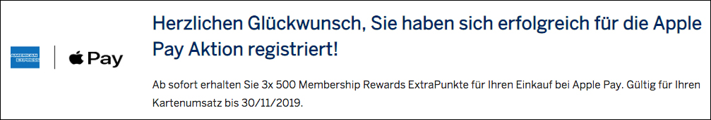 Für 20 EURO Umsatz mit Apple Pay 500 Membership Rewards Punkte sammeln Registrierung