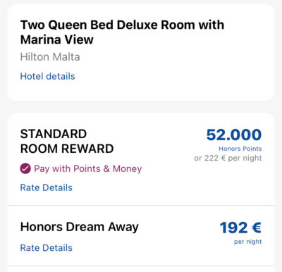 Wie Ihr ein 300€ Hilton Zimmer für 43€ plus Hilton Honors Punkten buchen könnt Marina View Hilton Malta