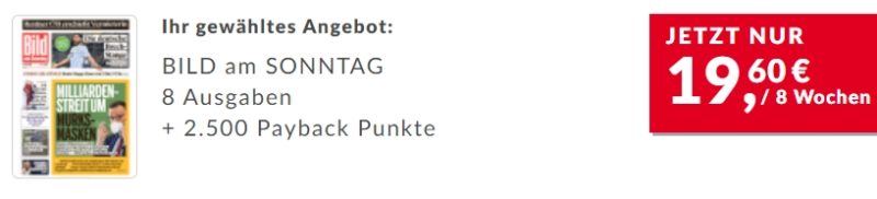 Mit einem Zeitungsabo 2.500 PAYBACK Punkte sammeln für 19,60